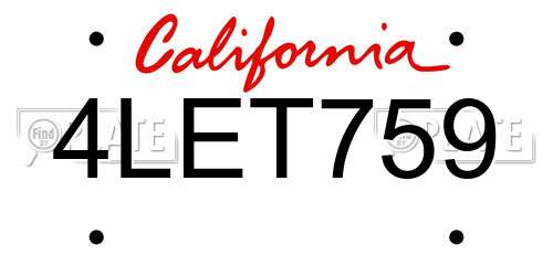 4LET759 California License Plate