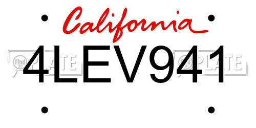 4LEV941 California License Plate