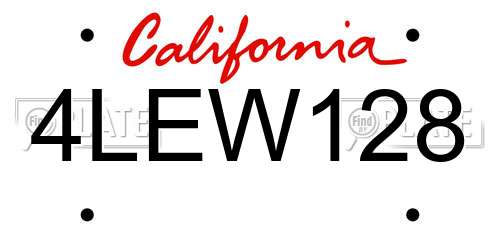 4LEW128 California License Plate