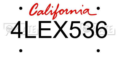 4LEX536 California License Plate