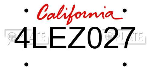 4LEZ027 California License Plate