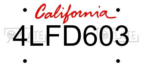4LFD603 California License Plate