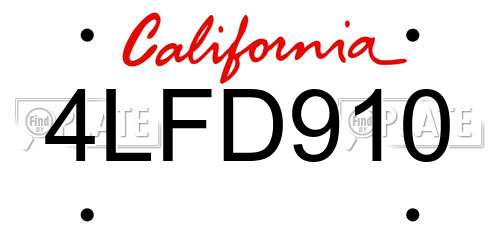 4LFD910 California License Plate