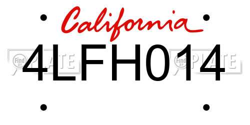 4LFH014 California License Plate