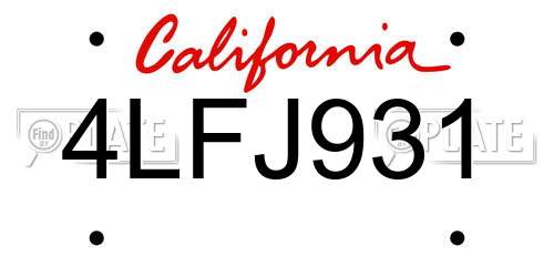 4LFJ931 California License Plate