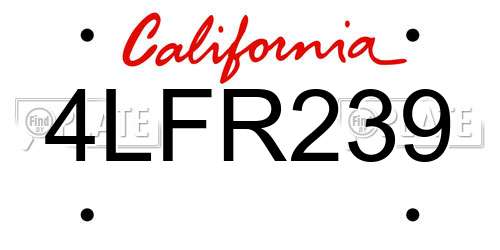 4LFR239 California License Plate