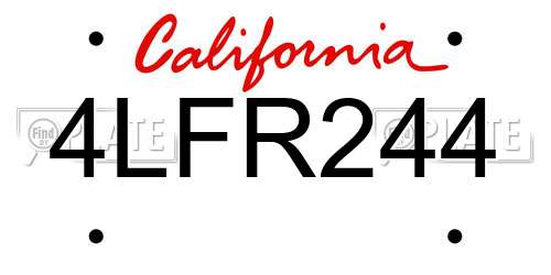 4LFR244 California License Plate