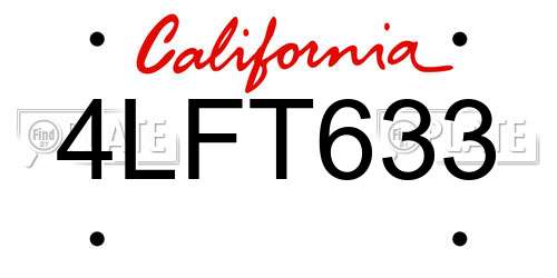 4LFT633 California License Plate