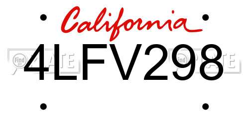 4LFV298 California License Plate
