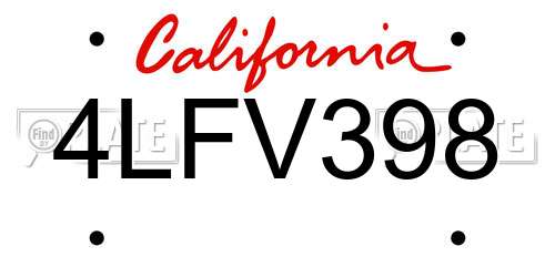 4LFV398 California License Plate