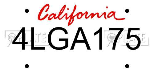 4LGA175 California License Plate