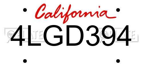 4LGD394 California License Plate