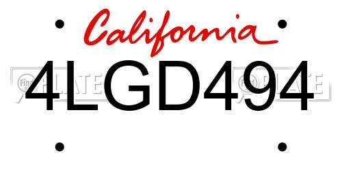 4LGD494 California License Plate