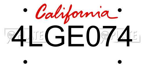 4LGE074 California License Plate
