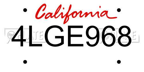 4LGE968 California License Plate