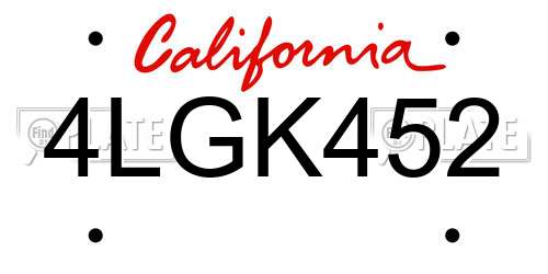 4LGK452 California License Plate