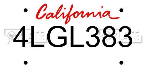 4LGL383 California License Plate