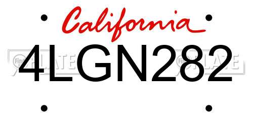 4LGN282 California License Plate