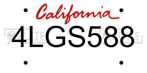 4LGS588 California License Plate