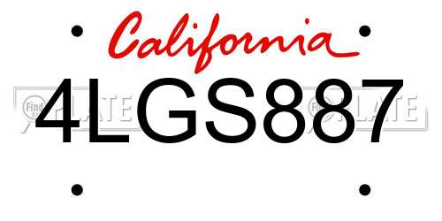 4LGS887 California License Plate