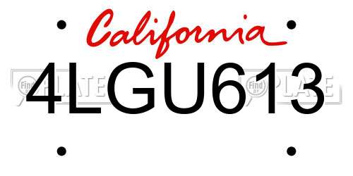 4LGU613 California License Plate
