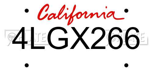 4LGX266 California License Plate