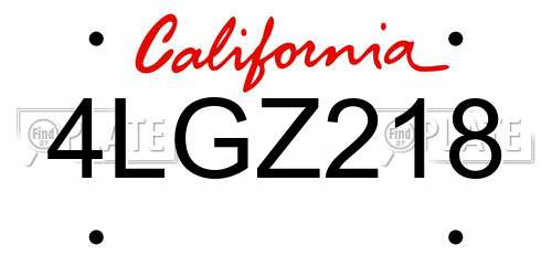 4LGZ218 California License Plate