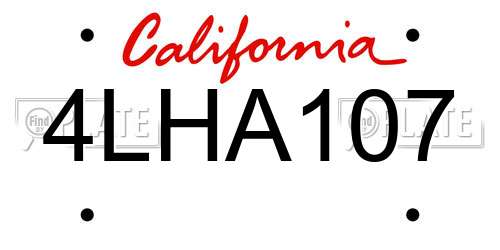 4LHA107 California License Plate