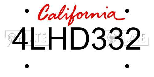 4LHD332 California License Plate