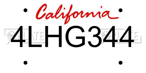 4LHG344 California License Plate