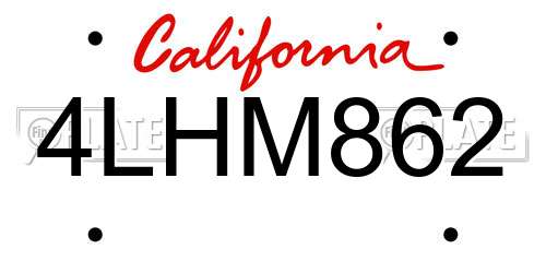 4LHM862 California License Plate