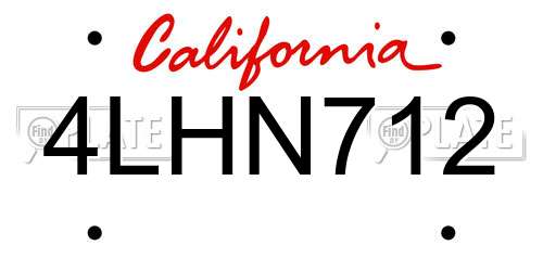 4LHN712 California License Plate