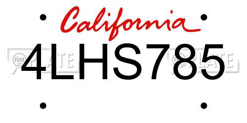 4LHS785 California License Plate