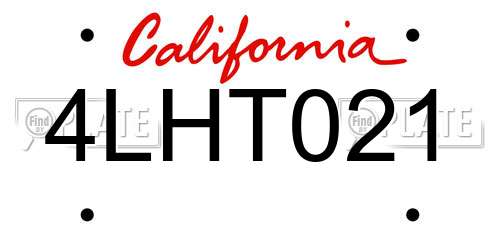 4LHT021 California License Plate