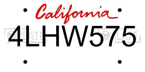 4LHW575 California License Plate