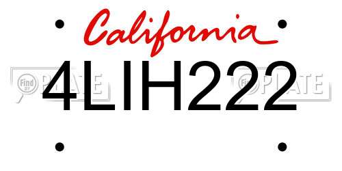 4LIH222 California License Plate