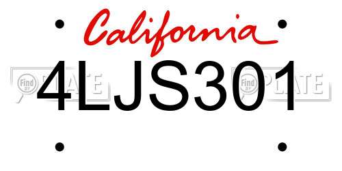4LJS301 California License Plate
