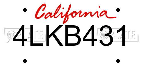 4LKB431 California License Plate