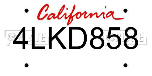 4LKD858 California License Plate