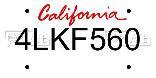 4LKF560 California License Plate