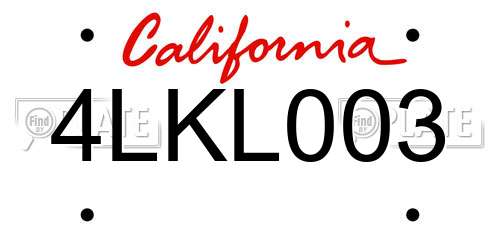 4LKL003 California License Plate