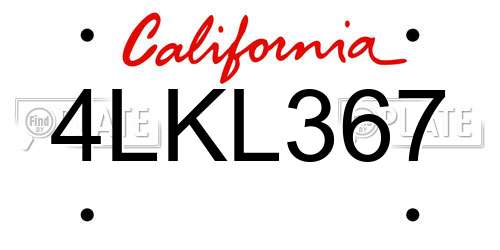 4LKL367 California License Plate