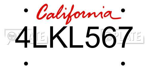 4LKL567 California License Plate