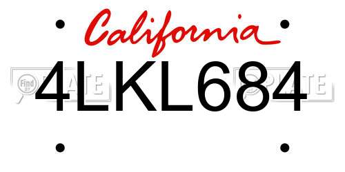 4LKL684 California License Plate