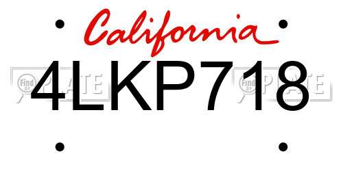 4LKP718 California License Plate