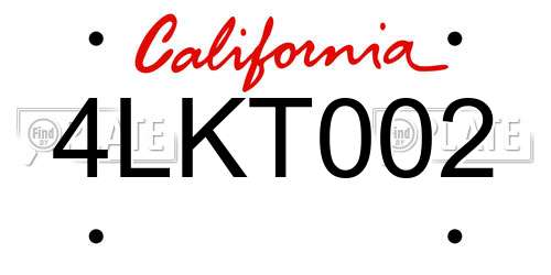 4LKT002 California License Plate