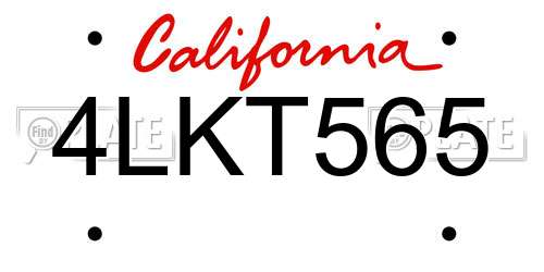 4LKT565 California License Plate
