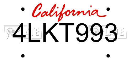 4LKT993 California License Plate