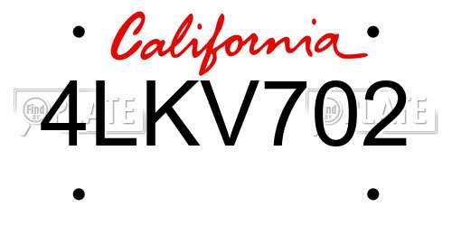 4LKV702 California License Plate