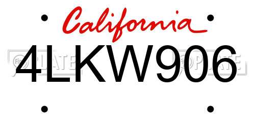 4LKW906 California License Plate